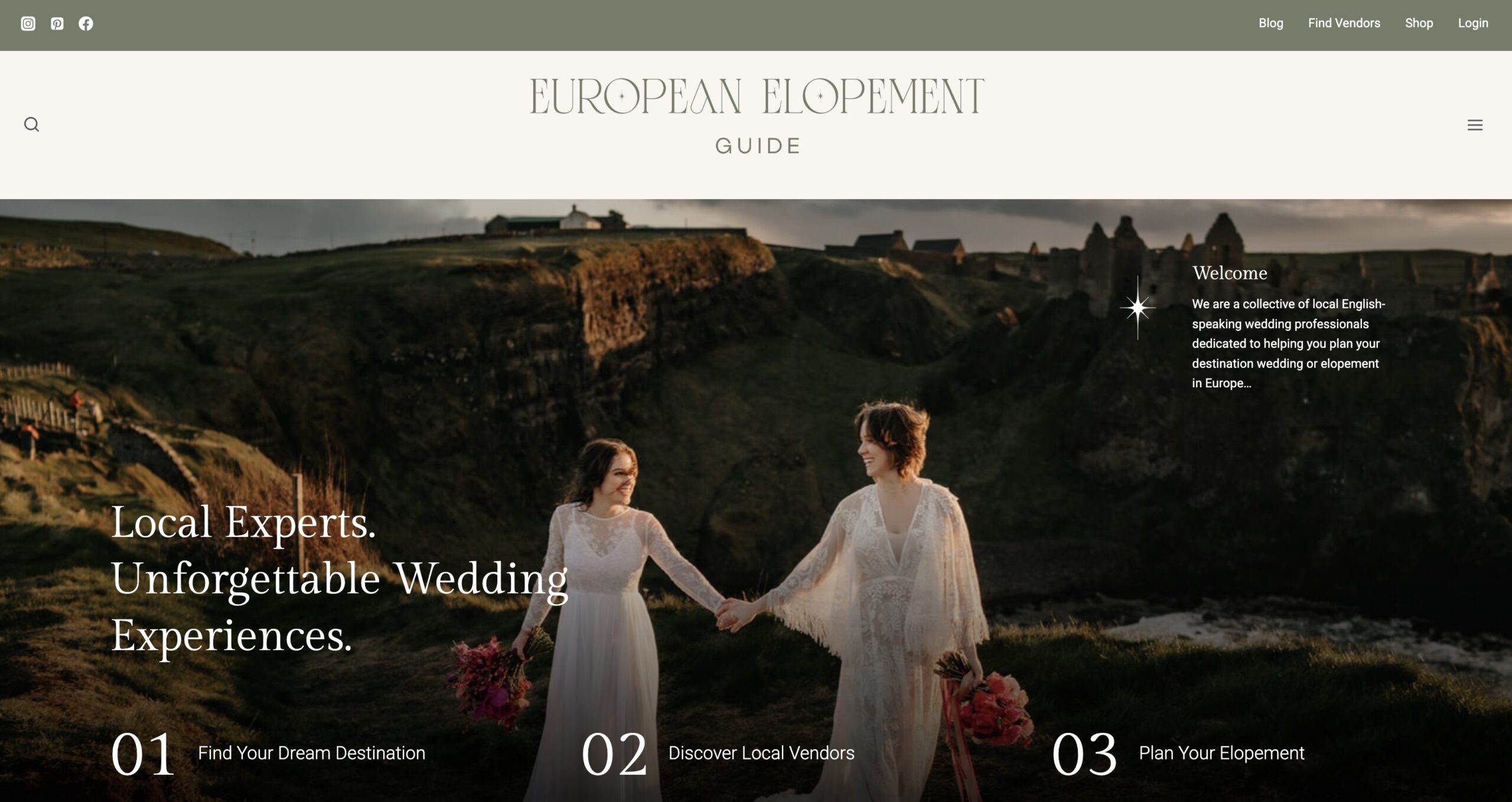 Screenshot from the European Elopement Guide wedding blog