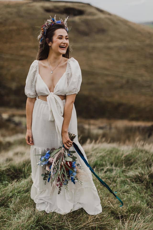 bride on a hilltop in Scotland
