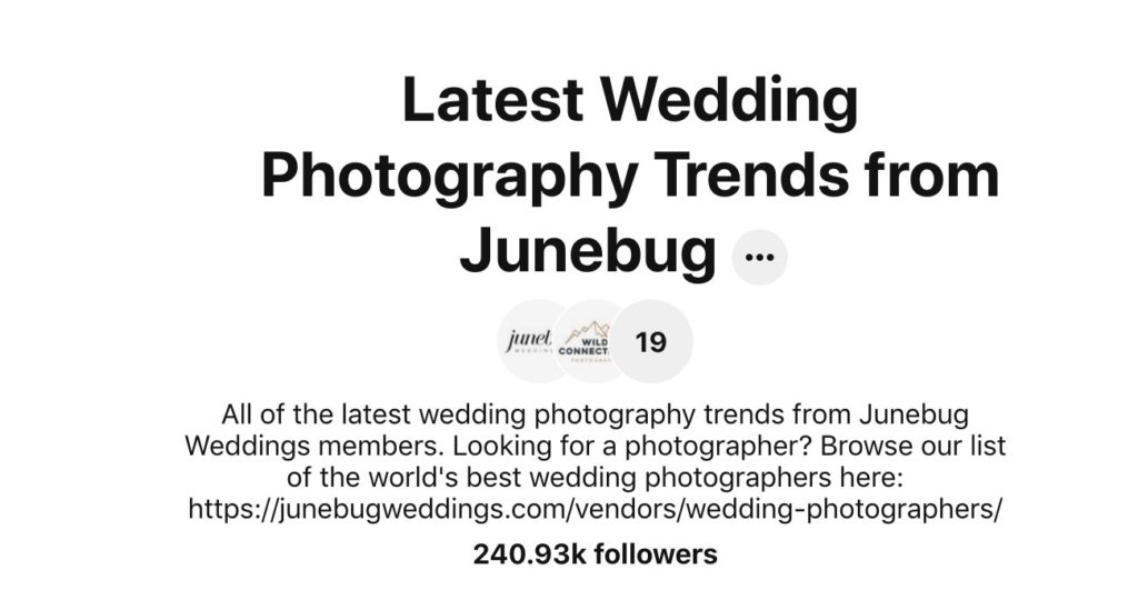 Pinterest wedding photography trends group board screenshot